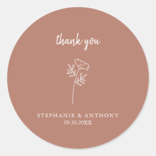 Terracotta Wildflower Wedding Thank You Classic Round Sticker