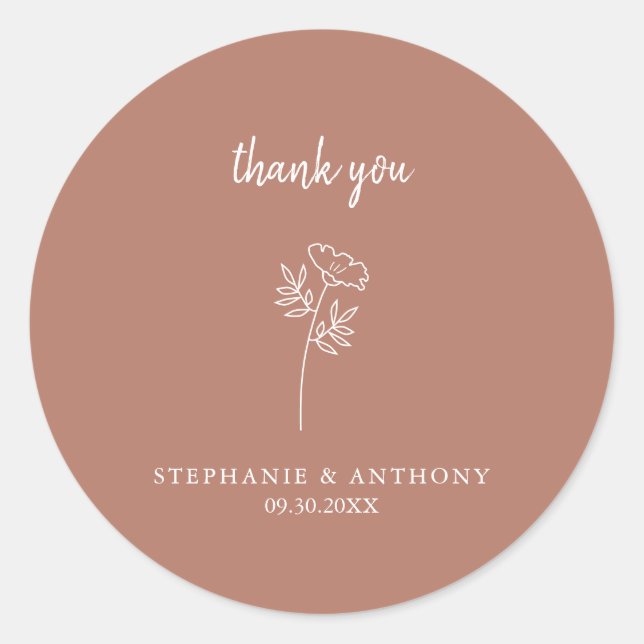 Terracotta Wildflower Wedding Thank You Classic Round Sticker (Front)