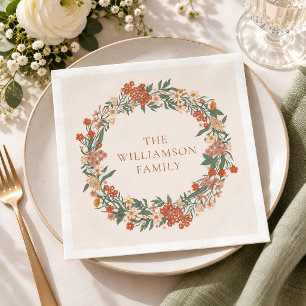 Terracotta Wildflower Wreath Fall Thanksgiving Napkin