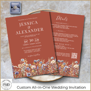 Terracotta Wildflowers All In One QR Code Wedding Invitation