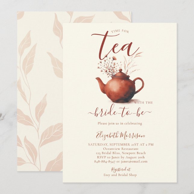 Terracotta Wildflowers Art Chic Bridal Tea Shower Invitation (Front/Back)