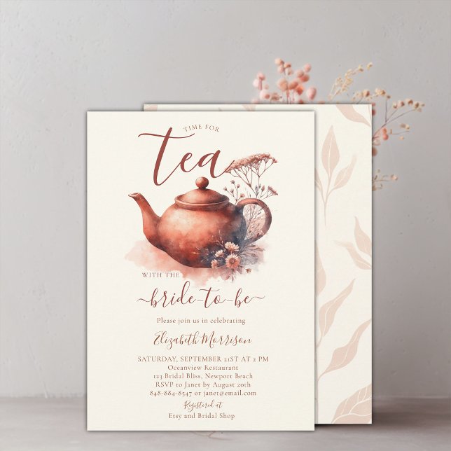 Terracotta Wildflowers Art Pot Bridal Tea Shower Invitation (terracotta floral bridal shower tea invitation wildflowers watercolor elegant modern simple boho)