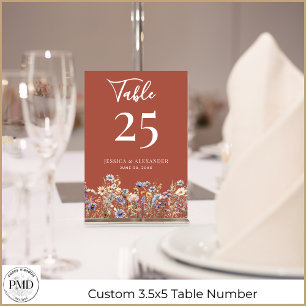 Terracotta Wildflowers Elegant Script Wedding Table Number