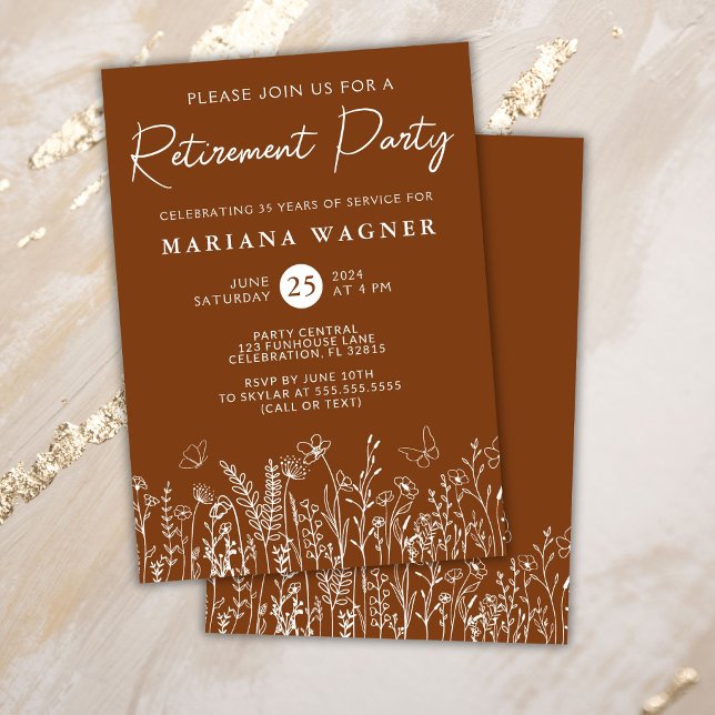 Terracotta Wildflowers Retirement Party Invitation (Creator Uploaded)