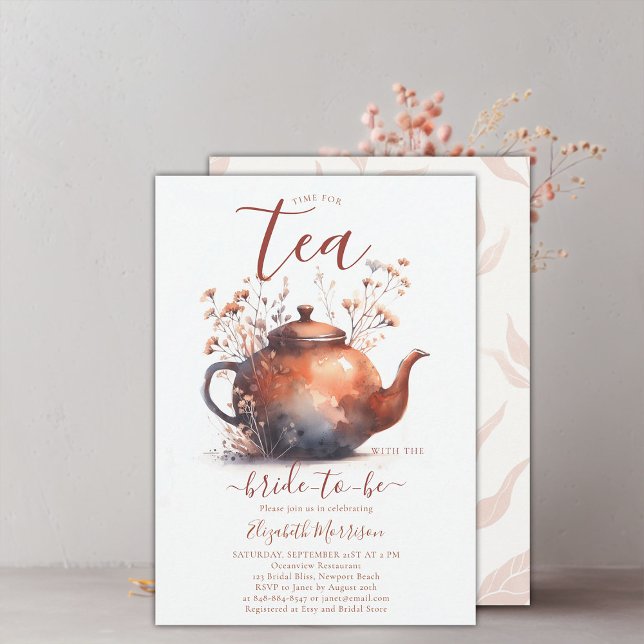 Terracotta Wildflowers Rustic Bridal Tea Shower Invitation (terracotta floral bridal shower tea invitation wildflowers watercolor elegant modern simple rustic)