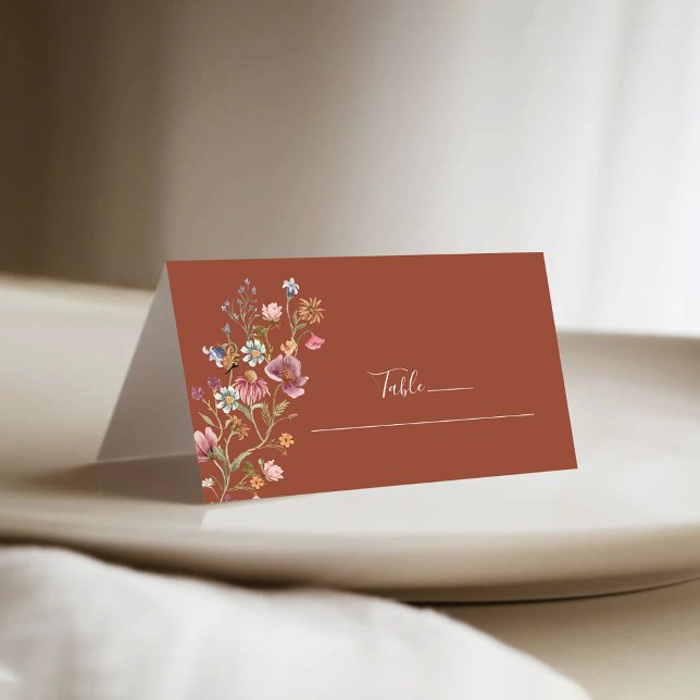 Terracotta Wildflowers Wedding Folded Place Cards (Creator Uploaded)