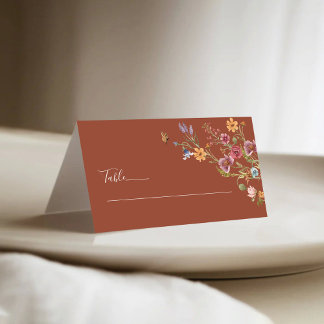 Terracotta Wildflowers Wedding Folded Place Cards