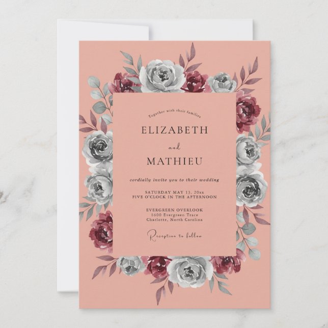 Terracotta Wine Leafy Wedding Invitation (Front)