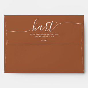 Terracotta with White Script Return Address Envelope