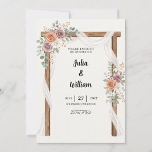 Terracotta Wooden Arch Draped Wedding Invitation