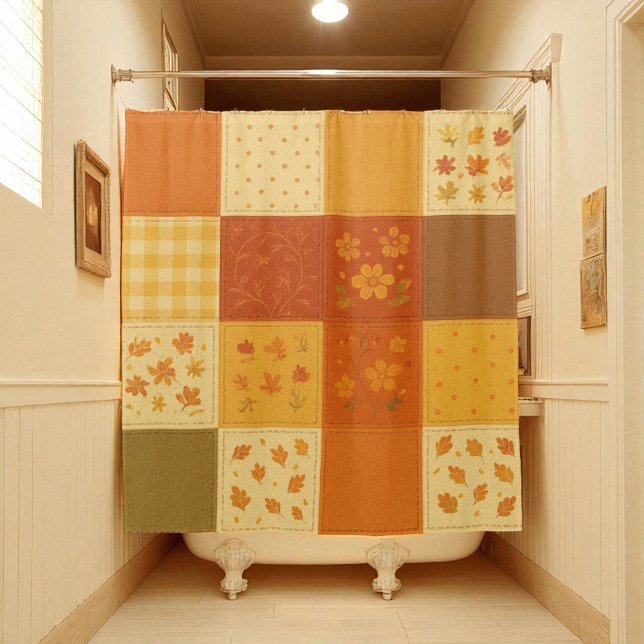 Terracotta Yellow Patchwork Quilt Rustic Farmhouse Shower Curtain (Terracotta Yellow Patchwork Quilt Rustic Farmhouse Shower Curtain)