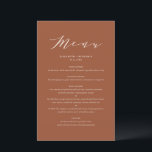 Terracottta Minimalist Script Wedding Menu Card<br><div class="desc">Customisable script menu card featuring elegant script,  simple typography and stripes pattern. This script menu card is perfect for any wedding theme and season. Personalise by adding names,  date and menu details.</div>