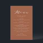 Terracottta Minimalist Script Wedding Menu Card<br><div class="desc">Customisable script menu card featuring elegant script,  simple typography and stripes pattern. This script menu card is perfect for any wedding theme and season. Personalise by adding names,  date and menu details.</div>