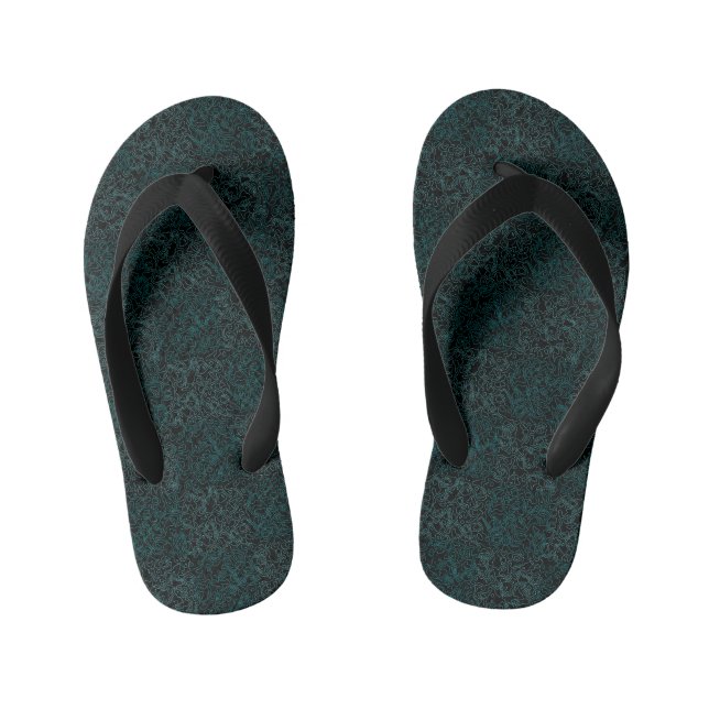 Terrain Pattern Green 01bx4.Black Kid's Flip Flops (Footbed)