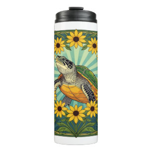 Terrapin And Black Eyed Susan Flowers Art Nouveau  Thermal Tumbler