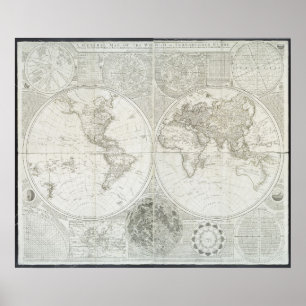 Terraqueous Globe by Samuel Dunn   1787 Poster