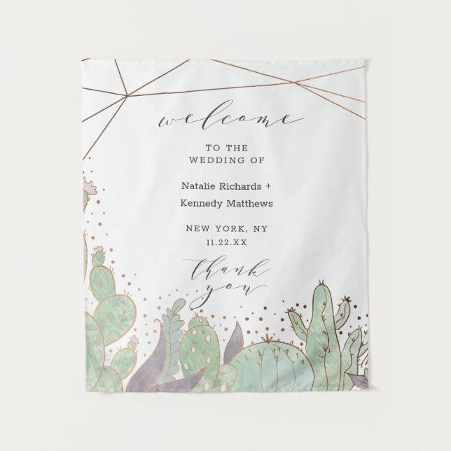 Terrarium Cactus & Succulents Wedding Welcome Tapestry (Front)