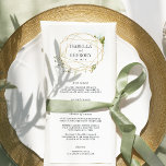 Terrarium Wedding Menu Card<br><div class="desc">Our garden chic wedding menu features your starter courses, entrees and desserts in elegant lettering, with your names and wedding date encircled by a golden geometric border accented with lush green watercolor foliage. Coordinates with our Terrarium wedding collection. Use the template fields to add your menu information, and then click...</div>