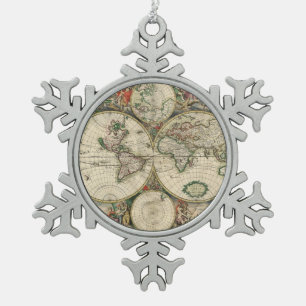 Terrarum Orbis Tabula Snowflake Pewter Christmas Ornament
