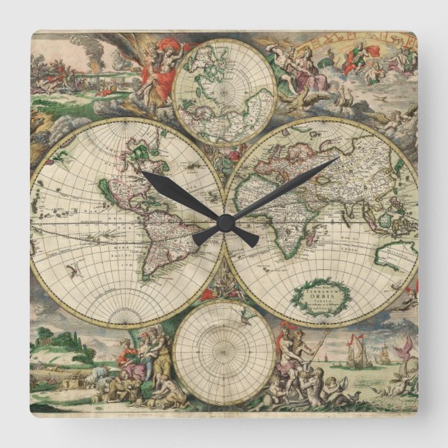 Terrarum Orbis Tabula Square Wall Clock (Front)