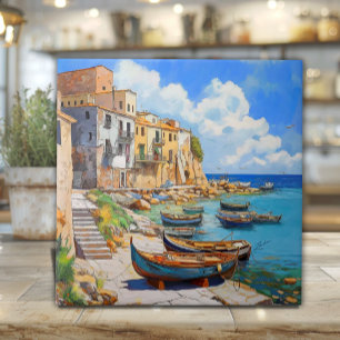 Terrasini Sicily Tile Art – Fishing Boats & Cliffs