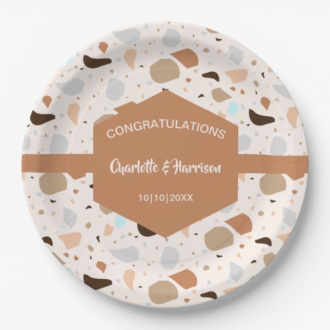 Terrazzo Abstract Earthy Modern Paper Plate (Front)