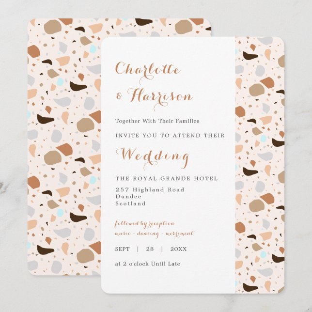 Terrazzo Abstract Modern Earthy Wedding Invitation (Front/Back)