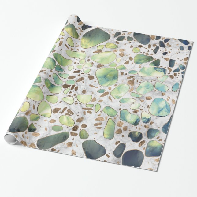 Terrazzo - Agate and gold on marble #2 Wrapping Paper (Unrolled)
