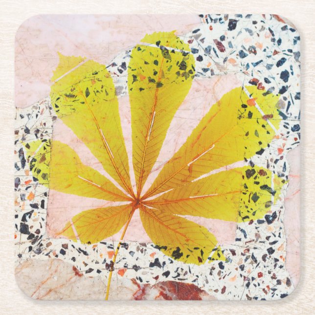 Terrazzo and Botanical Square Paper Coaster (Front)