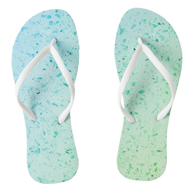 Terrazzo Beach Pebbles Texture Blue Flip Flops (Footbed)