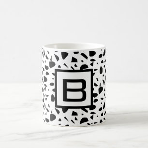 Terrazzo black white monogram initial coffee mug