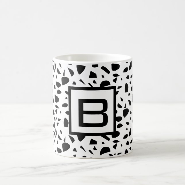 Terrazzo black white monogram initial coffee mug (Center)