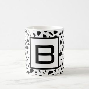 Terrazzo black white patter monogram initial bold  coffee mug