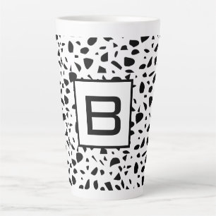 Terrazzo black white pattern monogram initial latte mug