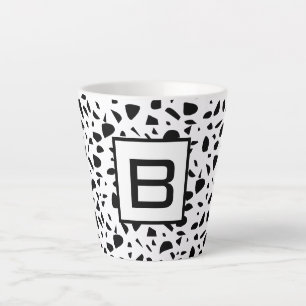Terrazzo black white pattern monogram initial latte mug