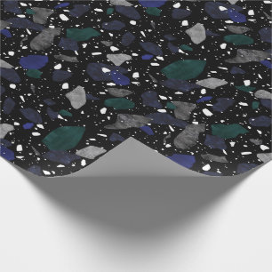 Terrazzo Blue Green Grey Tile Print Wrapping Paper