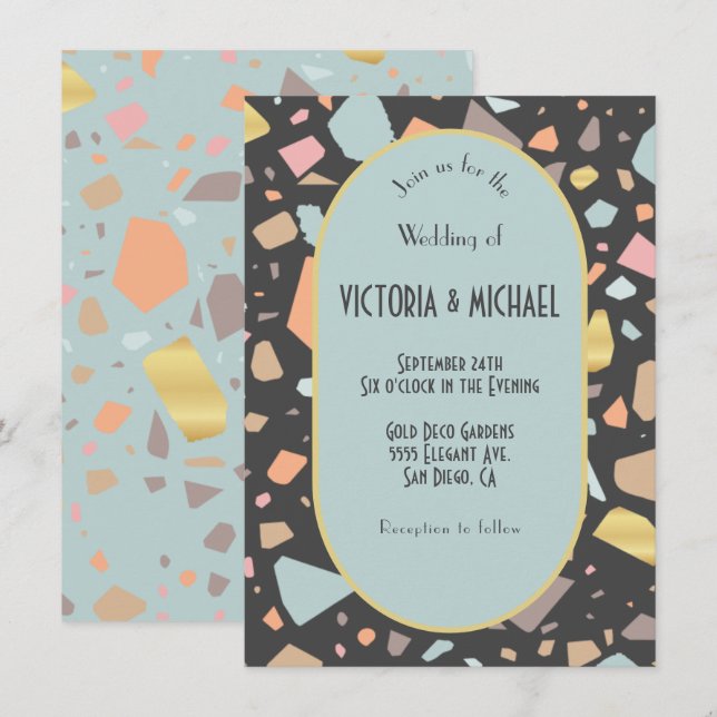 Terrazzo brass inlay modern wedding invitation (Front/Back)
