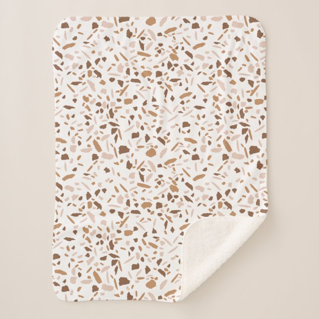 Terrazzo Brown Beige White Neutral Colours Sherpa Blanket (Front)