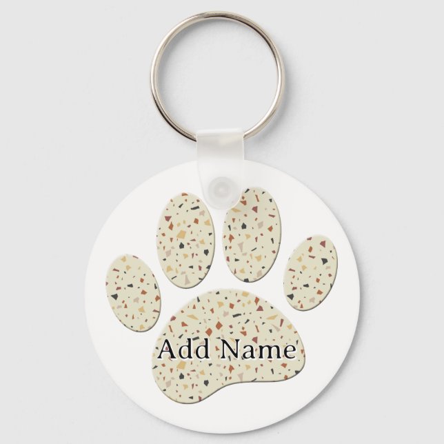 Terrazzo Dog Pawprint Pattern Art Key Ring (Front)