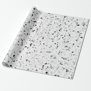 Terrazzo Elegant Black And White Grey Retro Wrapping Paper