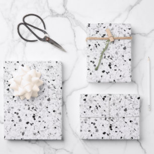 Terrazzo Elegant Black And White Grey Retro Wrapping Paper Sheet