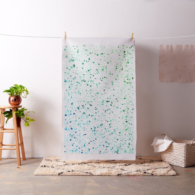 Terrazzo Elegant Green Teal Blue Retro Pattern Fabric (In Situ)