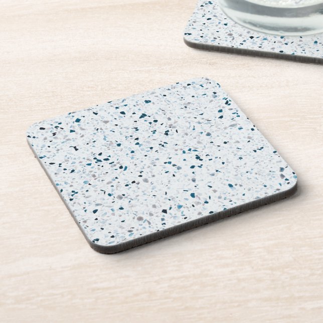 Terrazzo Elegant Teal Blue Green White Grey Retro Coaster (Left Side)