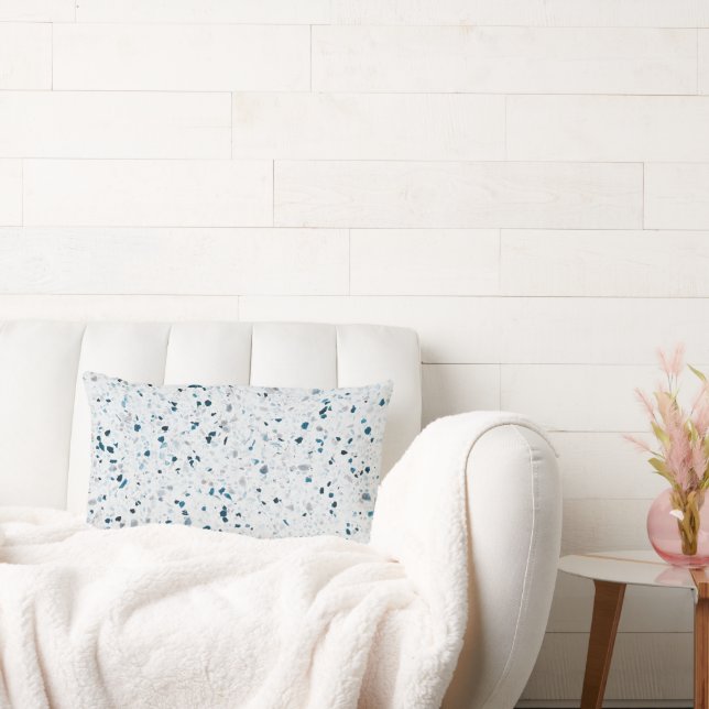 Terrazzo Elegant Teal Blue Green White Grey Retro Lumbar Cushion (Couch)