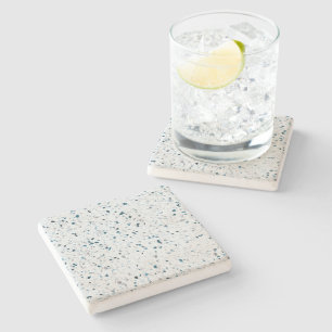 Terrazzo Elegant Teal Blue Green White Grey Retro Stone Coaster