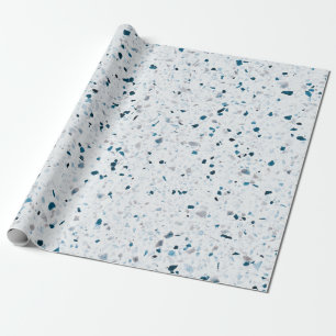 Terrazzo Elegant Teal Blue Green White Grey Retro Wrapping Paper