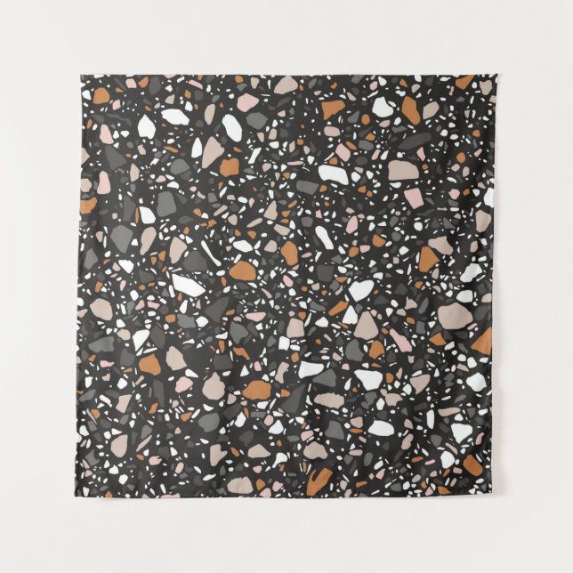 Terrazzo flooring seamless pattern in dark colors. tapestry (Front)