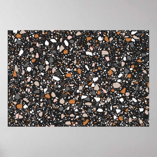 Terrazzo flooring seamless pattern in dark colours poster (Front)