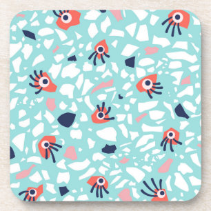 Terrazzo Funny Geometric Pattern With Eyes Coaster