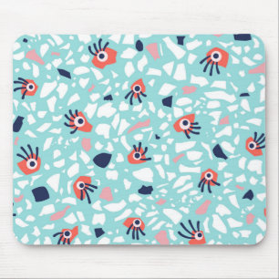 Terrazzo Funny Geometric Pattern With Eyes Mouse Mat